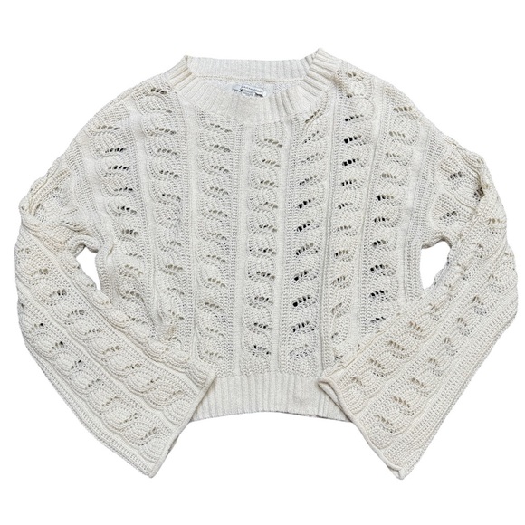 {AE American Eagle} Long Bell Sleeves Crew Neck Open Weave Chenille Feel Sweater - Picture 1 of 3